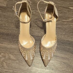 Elegant Gold Women's Ankle Strap Heels